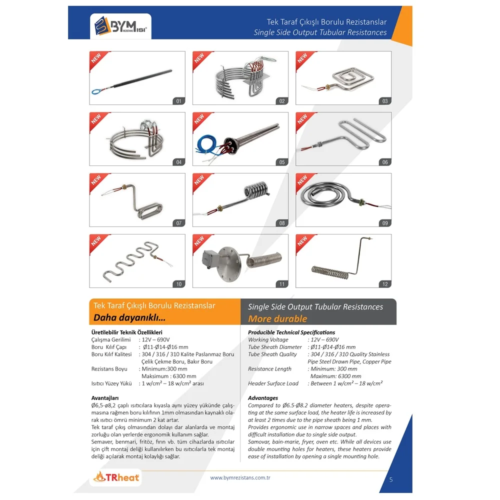Tubular Resistances with Single Side Outlet